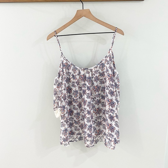 Everly Flora Cold Shoulder Blouse White Blue Size Large - Picture 5 of 6